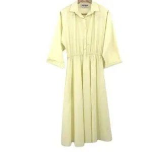 Shirt Dress Pastel Yellow Elastic Waistband Dress